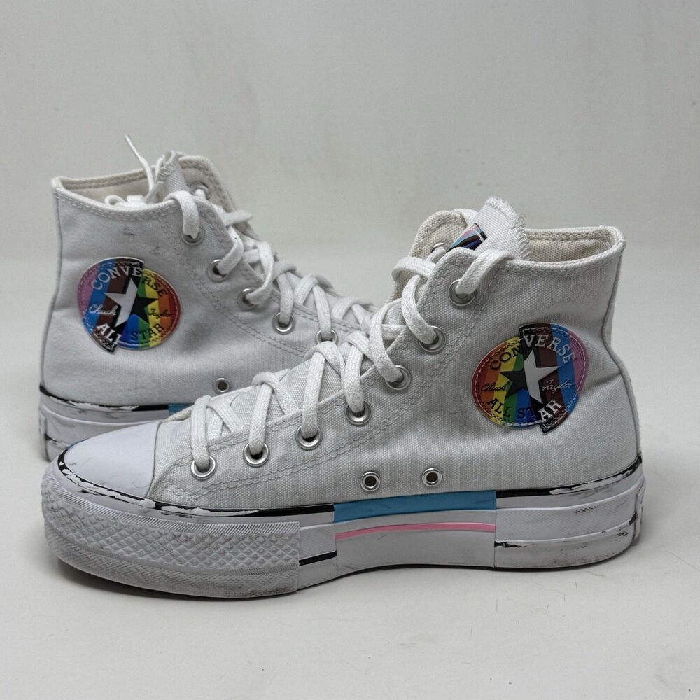 Converse All Star Chuck Lift Platform High Pride Shoes Womens 7 White Rainbow